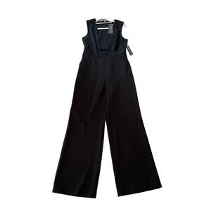 Gabrielle Union Jumpsuit Women M Black Satin-Paneled Wide-Leg Sleeveless Stretch